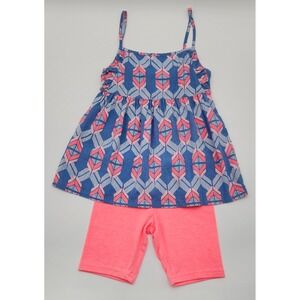 Carter's Kid 2-Piece Outfit Set Girls 7 Blue Pink Geometric NWT Camisole Shorts
